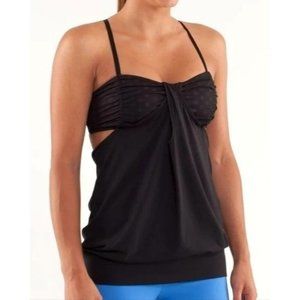 Lululemon Black Polka Dot Twist Front Hot But Not Tank Top Size 6